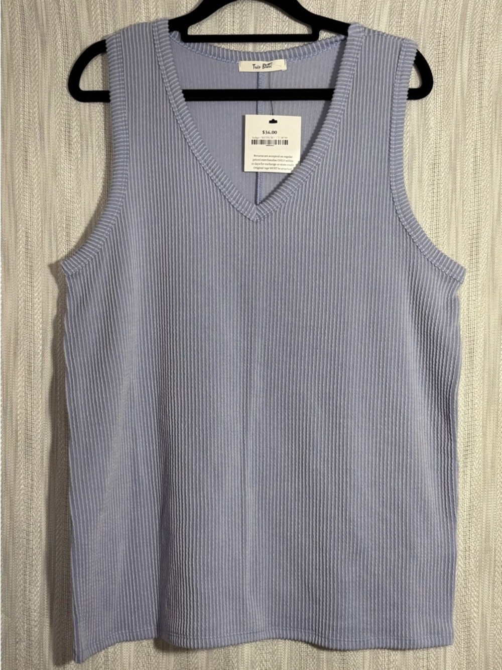 Tres Bien Light Periwinkle Ribbed V-Neck Top